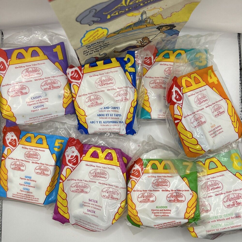 1996 McDonald's Aladdin KING OF THIEVES Happy Meal NIP Complete Set Of 8 And Bag